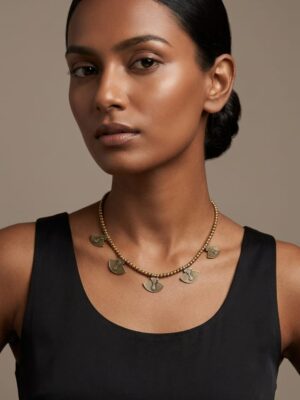 Dhara Antique Fan Charm Brass Necklace